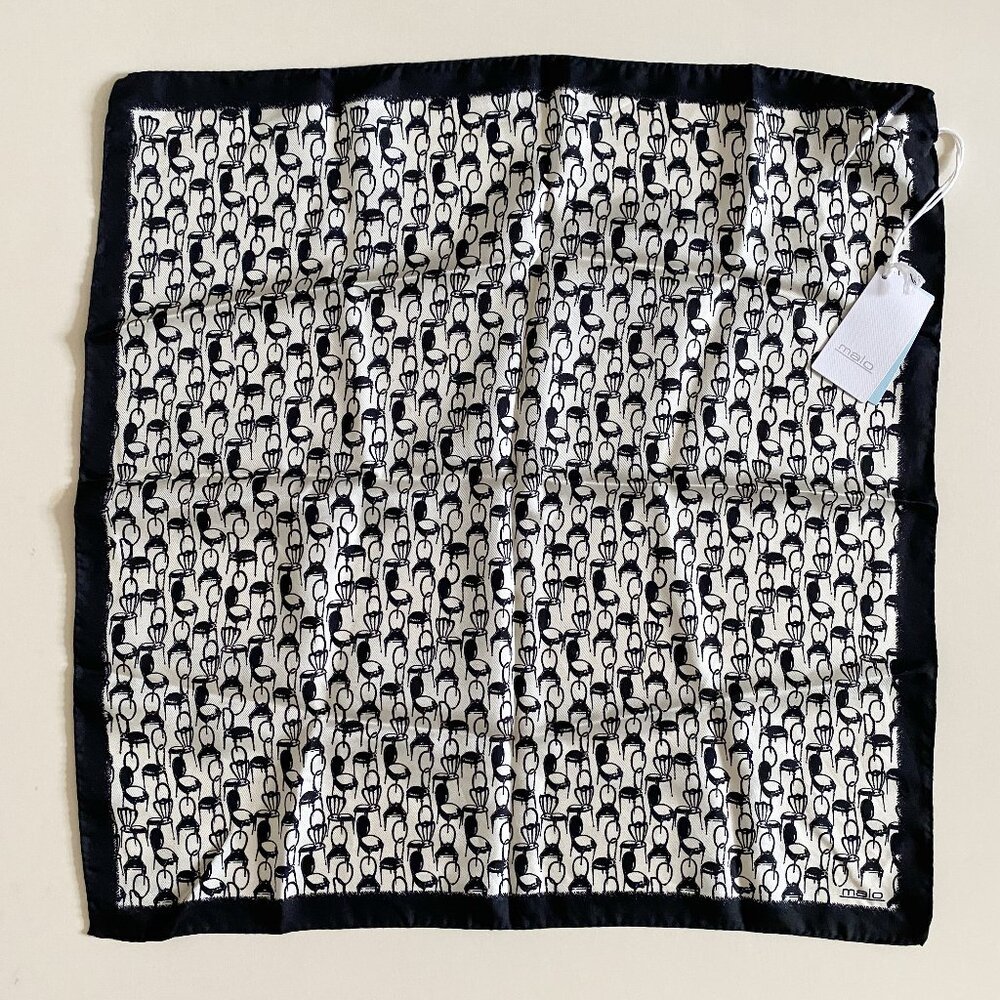 Malo Silk Chair Print Scarf 19 x 19 Italy Authentic New w Tags Black White